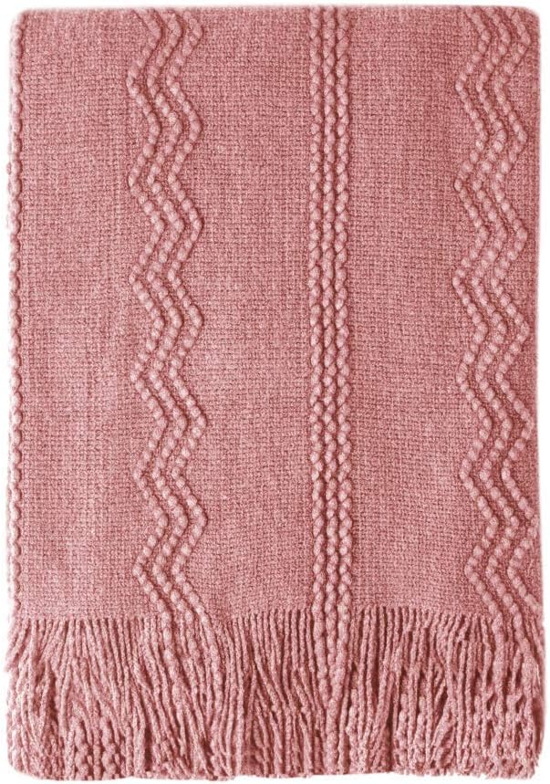 BOURINA Coral Pink Throw Blanket 50x60 Inches Throw Textured Solid Soft Sofa by BOURINA