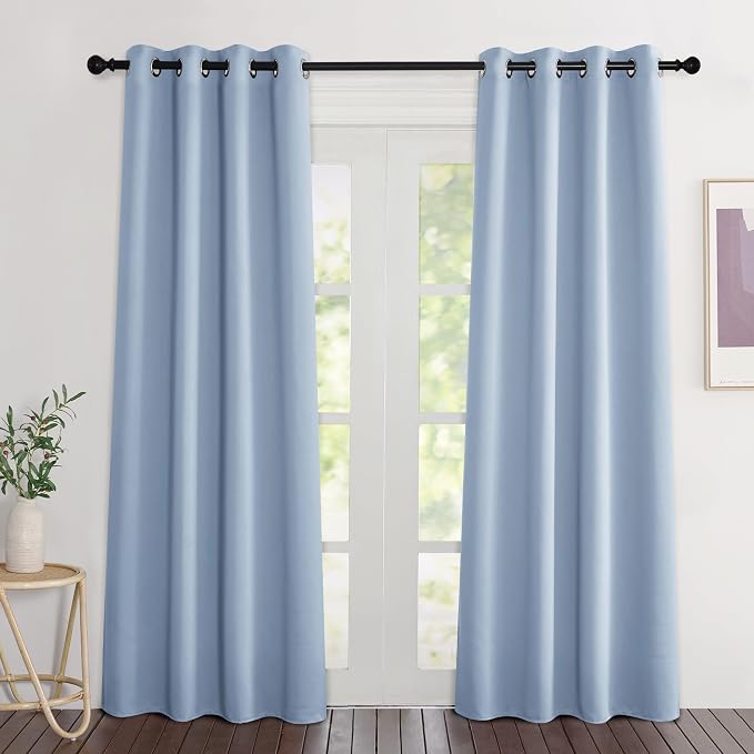 NICETOWN Blackout Vintage Blue Curtains 84 inches Long, Grommet Room Darkening by NICETOWN