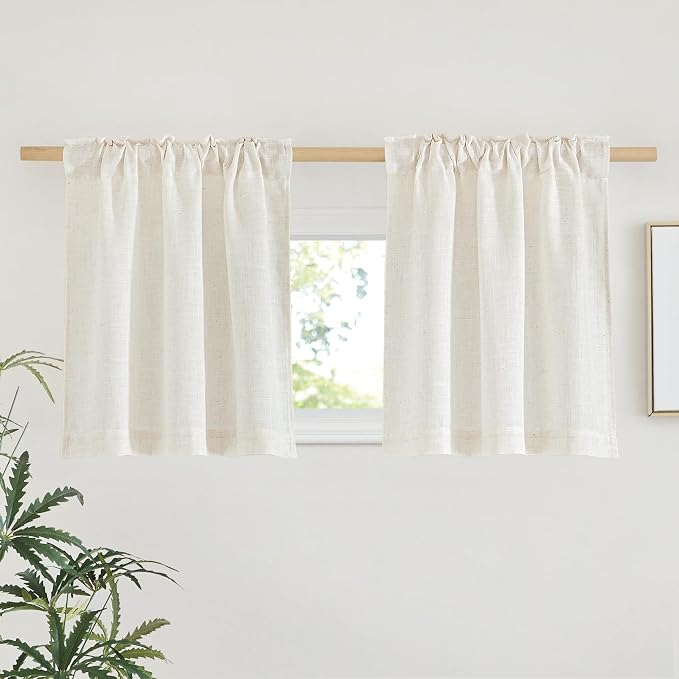 NICETOWN Natural Linen Kitchen Curtains 24 inches Long, Rod Pocket & Back Tab - Image 2
