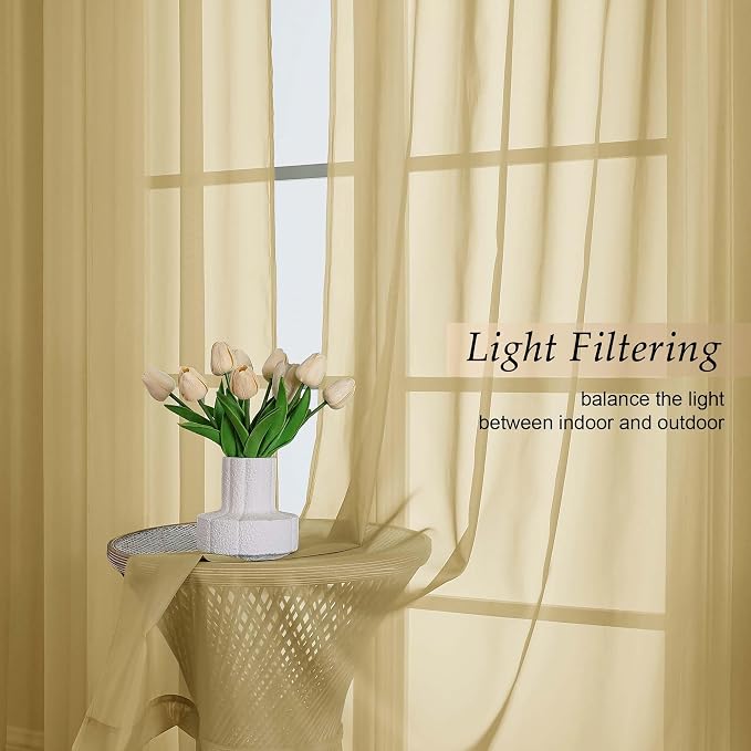 Extra Long Gold Sheer Curtains for Bedroom Living Room 108 Inches Long 2 Panels - Image 3