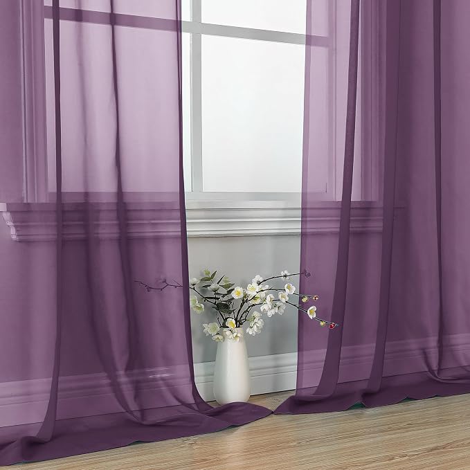 OVZME Plum Sheer Curtains 84 Inches Long 2 Panels - Image 6