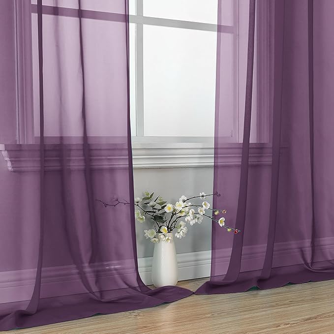 OVZME Plum Sheer Curtains 63 Inches Long 2 Panels - Image 6