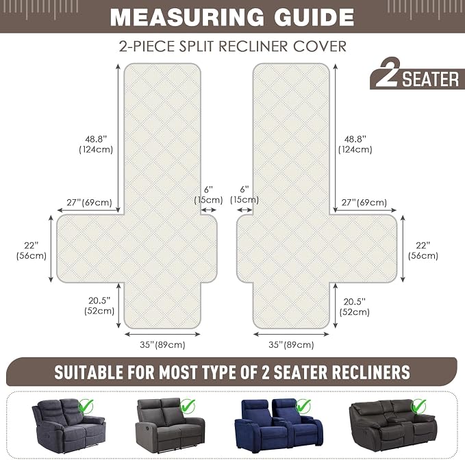 TAOCOCO 100% Waterproof Oversized Loveseat Recliner Cover, Non Slip Split Couch - Image 5