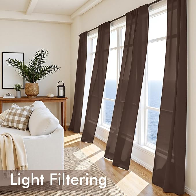 MIULEE Chocolate Sheer Curtains 72 Inches Long 4 Panels 42 x 72 Inches | Light - Image 4
