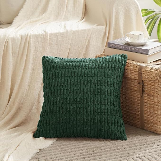 Fancy Homi Set of 4 Dark Green Boho Decorative Throw Pillow Covers 22x22 Inch - Image 2