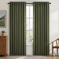 Topfinel Dark Green Curtains 86 Inches Long 2 Panels Set 100% Blackout Linen by Topfinel