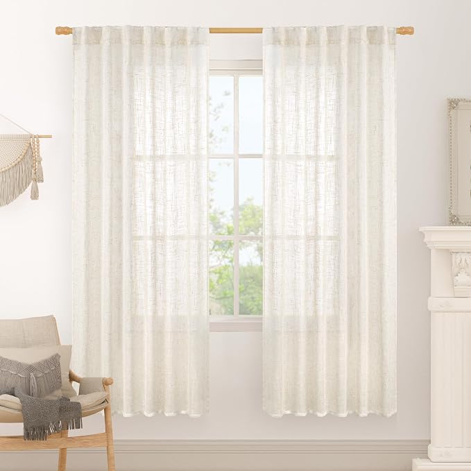 LAMIT Cream Linen Boho Curtains, 78 inch Length, 2 Panels, Light Filtering Semi by LAMIT