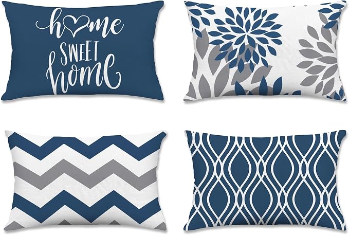 Hexagram Geometric Blue Pillow Covers 12x20 Set of 4, Decorative Outdoor Boho by Hexagram