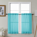 Gwine Turquoise Sheer Kitchen Curtains 36 Inch Length, Light Filtering Voile by Gwine