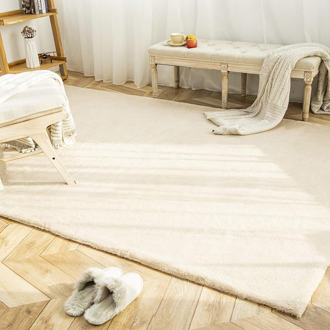 Ashler Faux Fur Rug, Ultra Soft Faux Rabbit Fur, 6 x 9 Feet Rectangle, Machine - Image 7