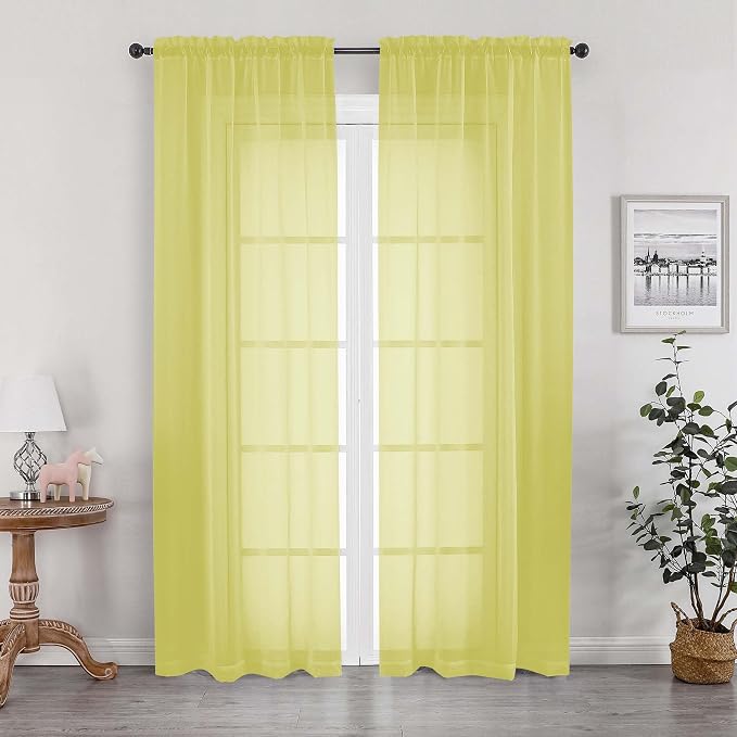 OWENIE Lemon Sheer Curtains 84 Inches Long by OWENIE