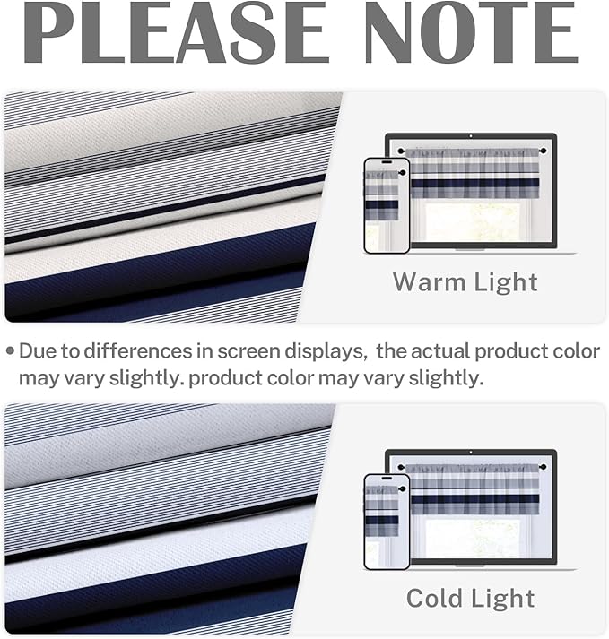 Emvency 2 Pack Valances Window Treatments, Striped Navy Nautical Minimalist - Image 6