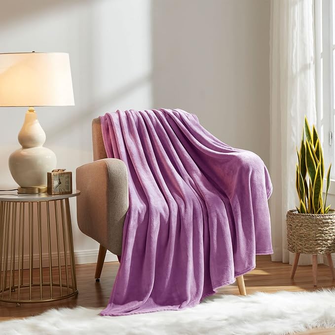 KMUSET Fleece Blanket Throw Size Lilac Lightweight Super Soft Cozy Luxury Bed - Image 3