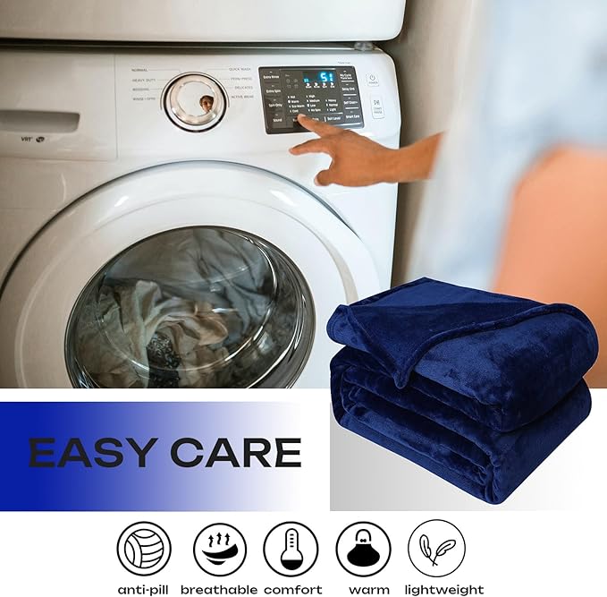 Fleece Plush Throw Blanket Navy Blue, Super Soft Fuzzy Cozy Flannel Blanket - Image 5