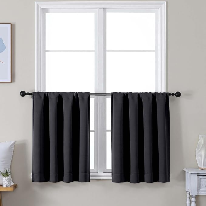 Simplebrand Ava Black Short 24 Inches Blackout Curtain 2 Panels Set, Half by Simplebrand