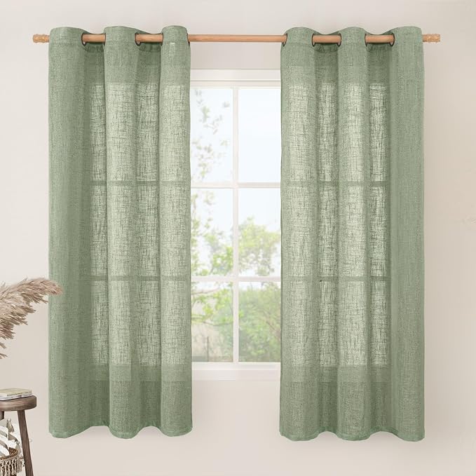 LAMIT Linen Blended Curtains 63 Inches Long, Soft Thick Linen Textured Light by LAMIT