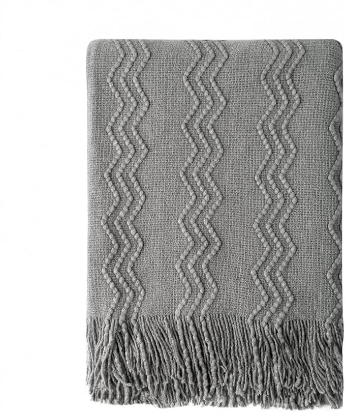BOURINA Greyish Throw Blanket 50x60 Inches Throw Textured Solid Soft Sofa Couch by BOURINA