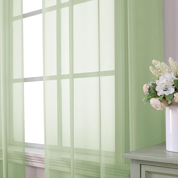 Aiyufeng Light Green Sheer Curtains 45 Inch Length 2 Panels Set - Image 3