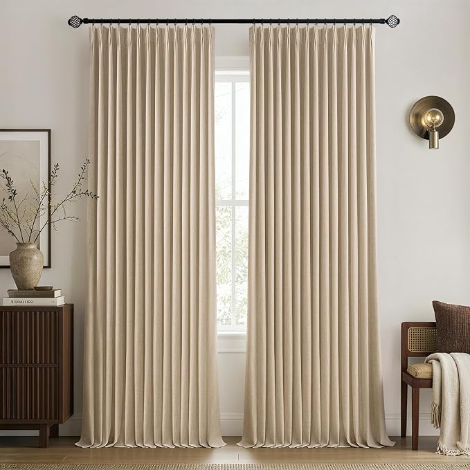 MIULEE Taupe Pinch Pleated 100% Blackout Linen Curtains 40x102 Inches | Room by MIULEE
