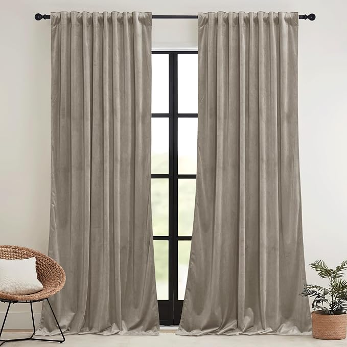 RYB HOME Taupe Velvet Curtains - Image 2