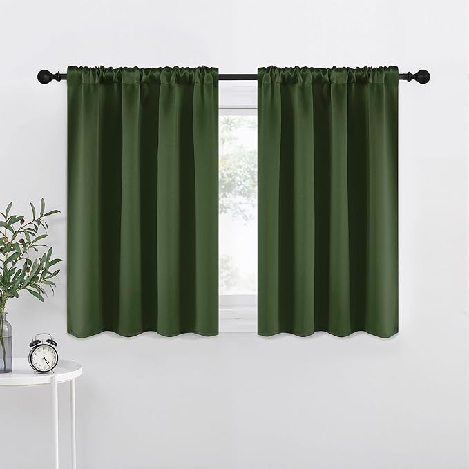 NICETOWN Dark Green Blackout Cafe Satin Curtains by NICETOWN