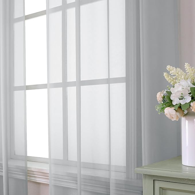 Aiyufeng Light Grey Sheer Curtains 54 Inches Long 2 Panels, Solid Voile Top - Image 3