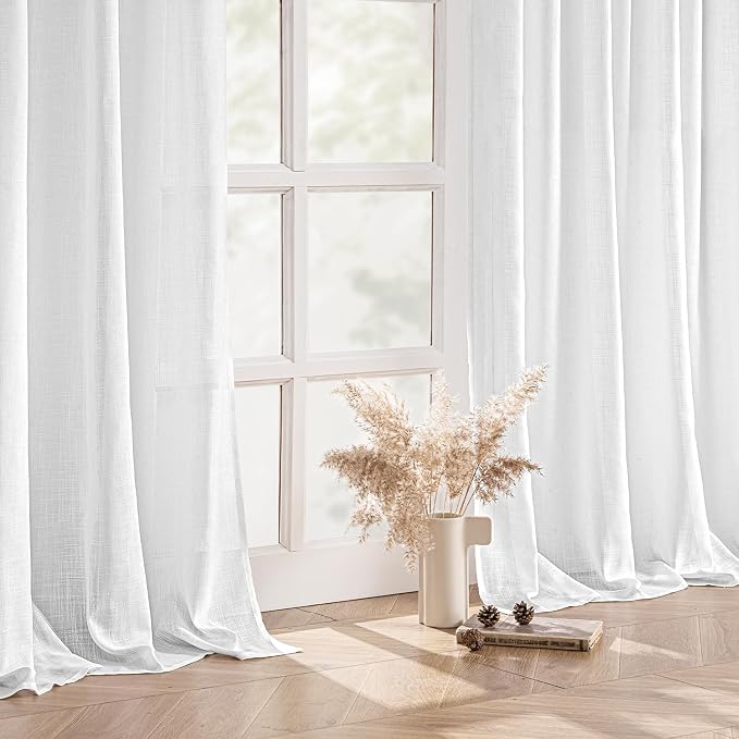 MIULEE White Linen Curtains 86 Inch Long 2 Panels - Image 5