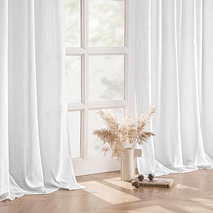 MIULEE White Linen Curtains 105 Inch Long 2 Panels - Image 5