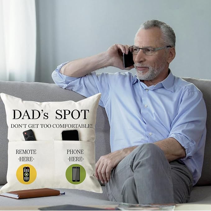 ONFAON Father's Day Throw Pillow Case, Dad's Spot Throw Pillow Covers 18 x 18 - Image 2
