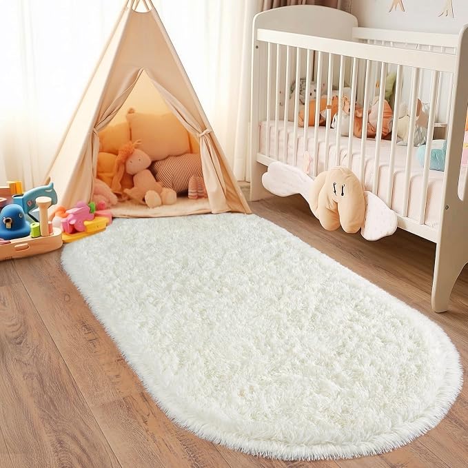 Pionblank Fluffy Oval Rug for Bedroom 3.3x6.2, Shag Throw Rugs for Bedside - Image 3