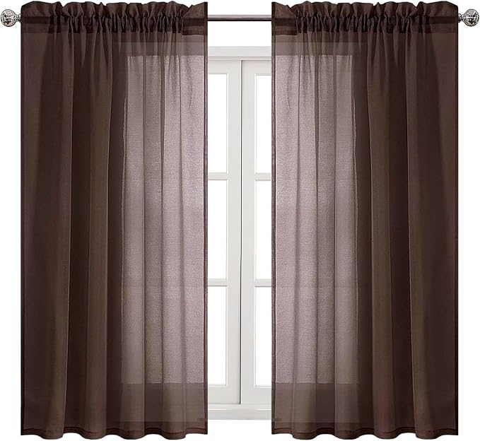 DWCN Brown Sheer Curtains Semi Transparent Voile Rod Pocket Curtains - Image 9