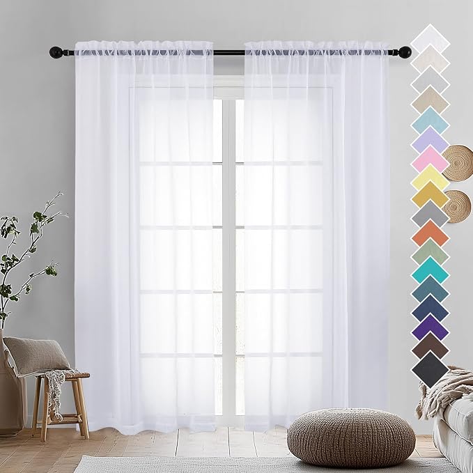 OVZME 2 Panels Sheer White Curtains 72 Inches Length Window Treatment by OVZME