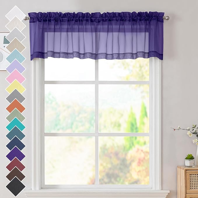 OVZME 2 Panels Purple Sheer Valance by OVZME