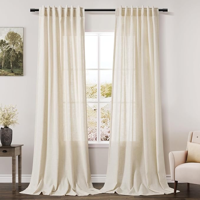 Extra Long Warm Beige Linen Curtains 120 Inch by Nanspring