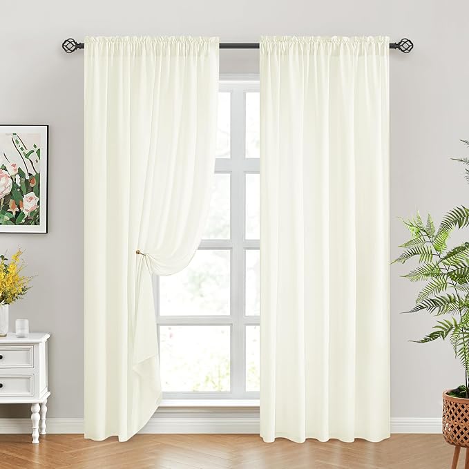 HOMEIDEAS Non-See-Through Ivory Privacy Sheer Curtains, 52 X 84 Inches Long 2 - Image 2