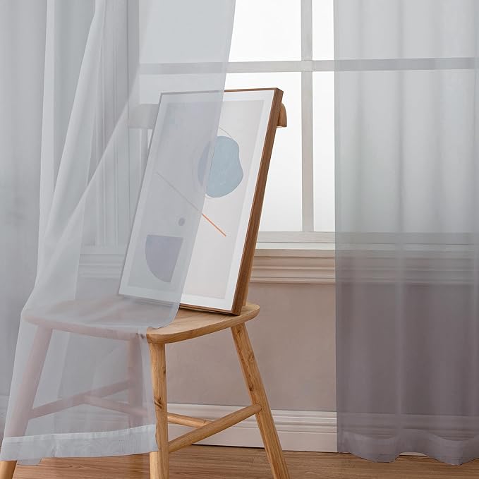 Simplebrand Light Grey Sheer Curtains 84 Inches Long, Light Filtering Rod - Image 4
