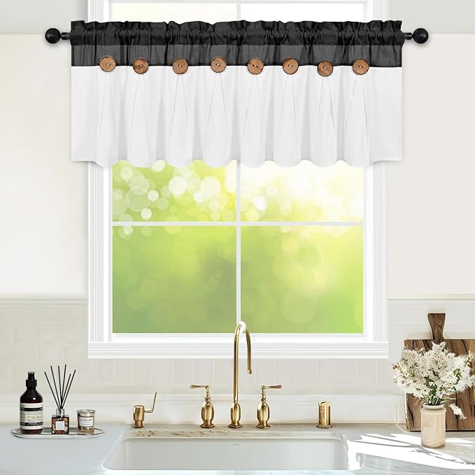 FRAMICS Farmhouse Valance Curtains, Boho Cotton Linen Kitchen Valance, Country - Image 2