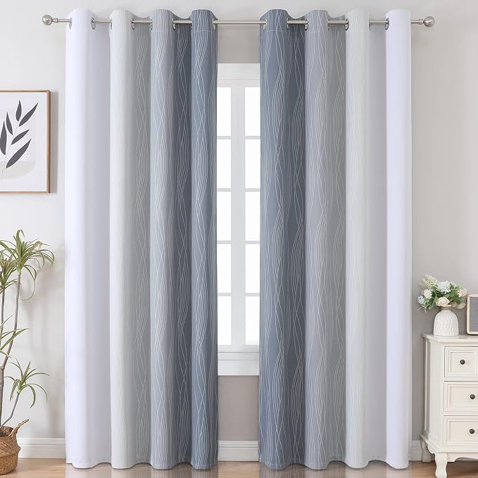 Estelar Textiler Grey and Greyish White Blackout Curtains & Drapes - Image 2