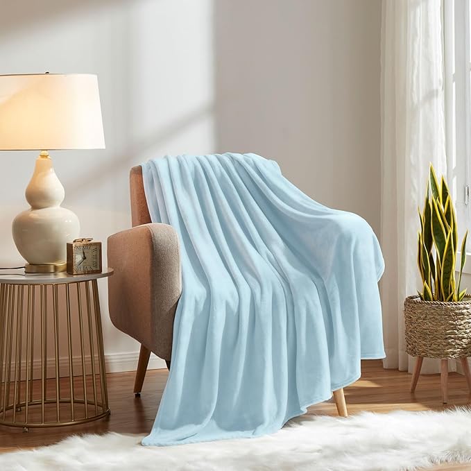 KMUSET Fleece Blanket Mist Blue Lightweight Super Soft Cozy Fuzzy Bed Blankets - Image 2
