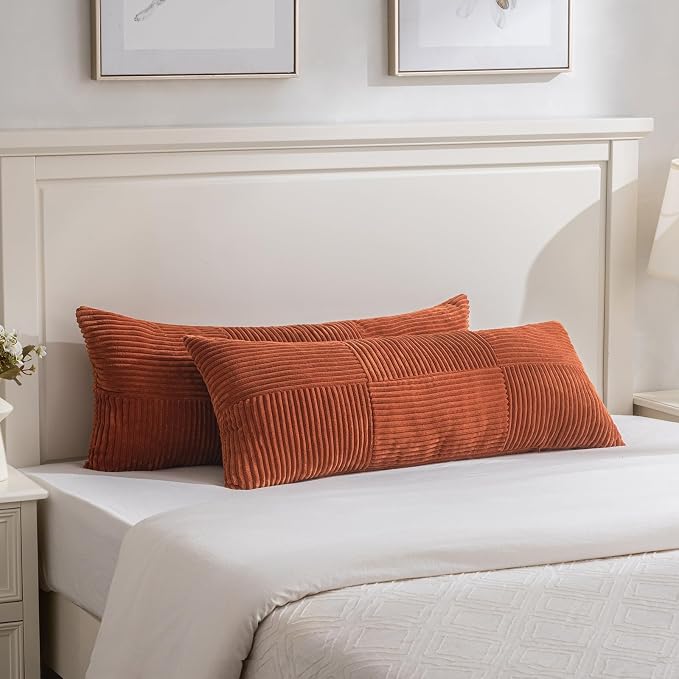 Fancy Homi Set of 2 Burnt Orange Boho Long Lumbar Body Decorative Throw Pillow by Fancy+Homi