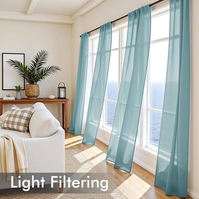 MIULEE Dusty Blue Sheer Curtains 108 Inches Long, 4 Panels Set, Light Filtering - Image 4