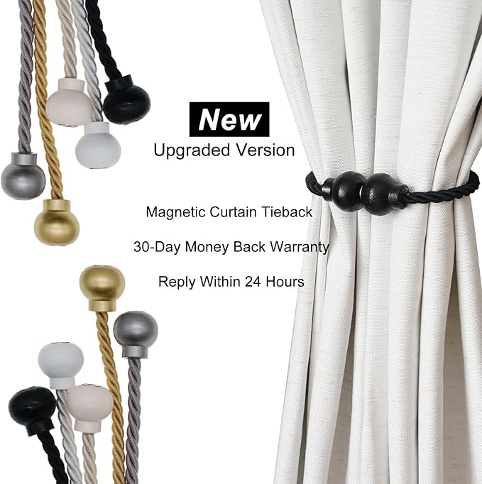 4 Pack Magnetic Curtain Tiebacks Modern Handmade Rope Curtain Tie Backs - Image 7