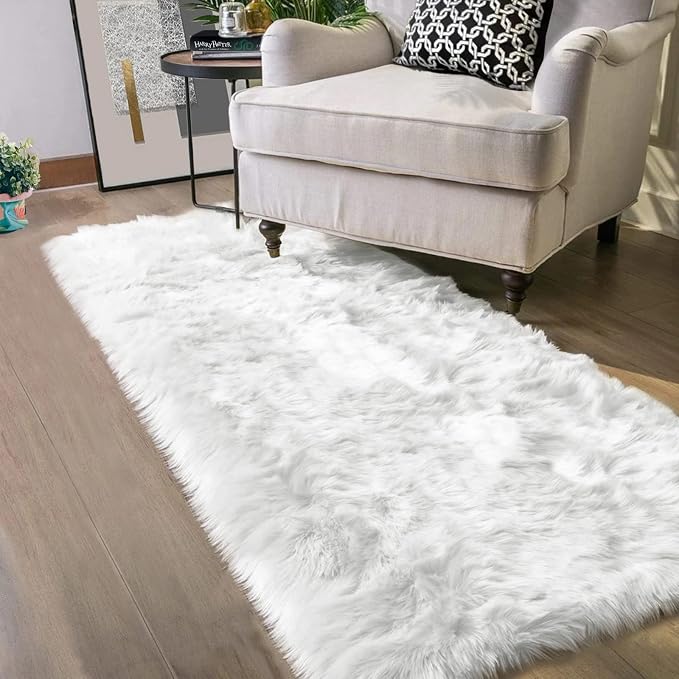 Latepis 2x6 White Runner Faux Fur Sheepskin Rug - Image 7