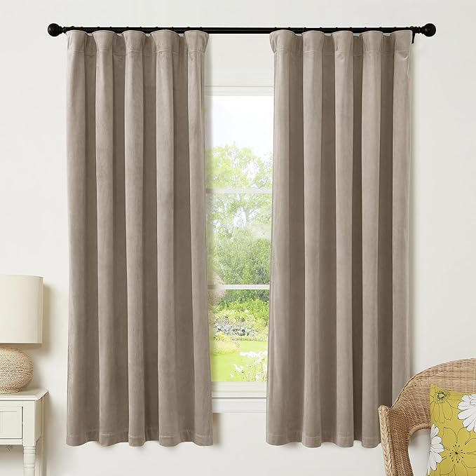 RYB HOME Camel Beige Velvet Curtains 63 inches Length by RYBHOME