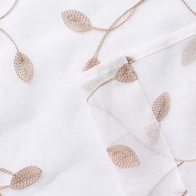 MRTREES Voile Sheer Curtain Valances, Leaves Embroidered Valance Curtains Rod - Image 5