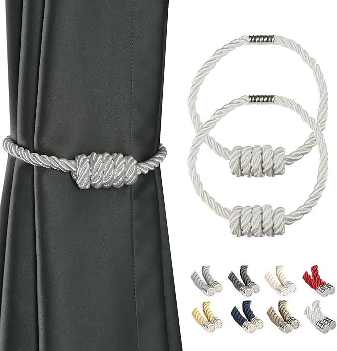 BEL AVENIR Magnetic Curtain Tiebacks, Decorative Drapery Holdbacks Modern Woven by BELAVENIR