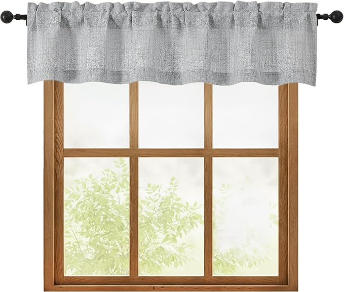 OWENIE Grey Valances for Windows 1 Pcs, Light Filtering Textured Farmhouse by OWENIE