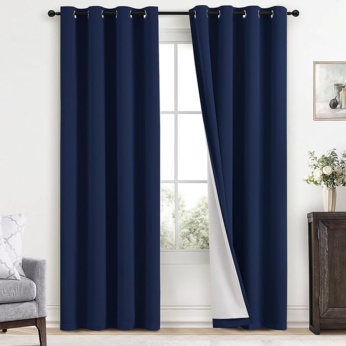 Yakamok Navy Blue 100% Blackout Curtains 84 Inches Long Thermal Insulated by Yakamok