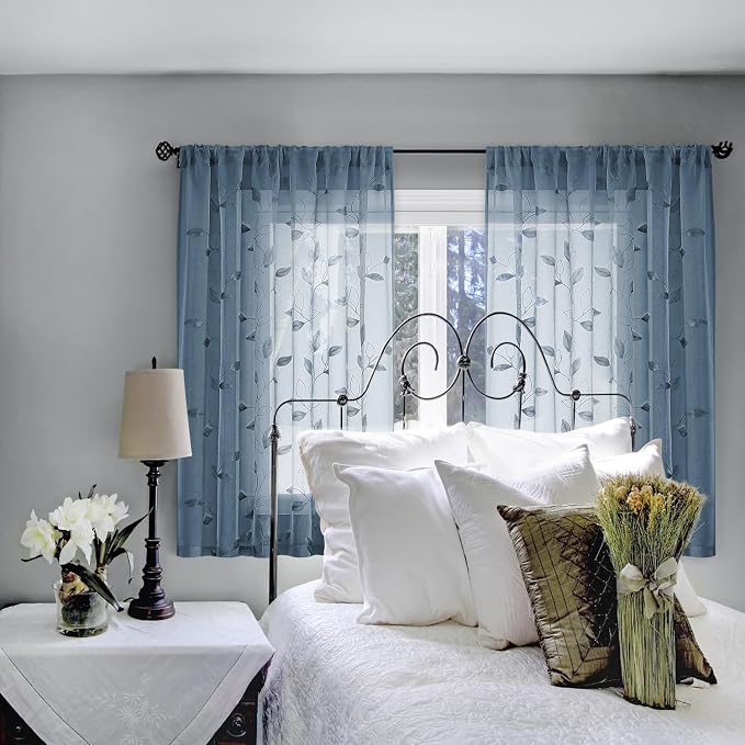 HOMEIDEAS Stone Blue Sheer Kitchen Curtains 52 x 45 Inch Length 2 Panels - Image 7