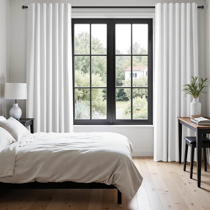 96 inch long Linen blackout curtains 2 Panels 100% Black out Linen texture - Image 7